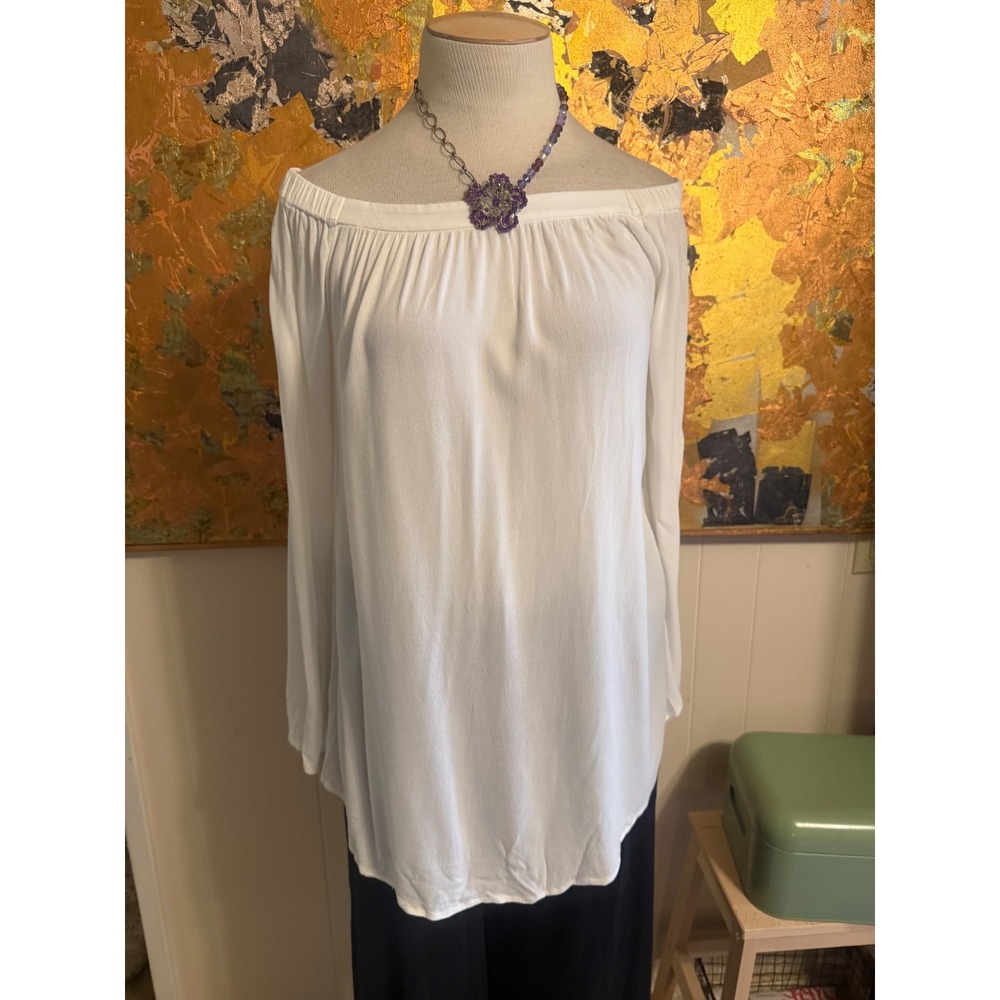 BP Nordstrom White Off The Shoulder Long Sleeve Keyhole Back Blouse Medium